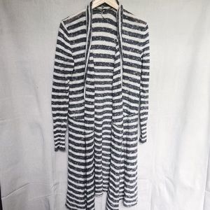 Free People Grey & White Stripe Duster Cardigan